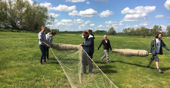 Setting up nets in the Quillow AgroScapeLab to capture brown hares and fit them with GPS collars. | Photo: Kidan Patanant Setting up nets in the Quillow AgroScapeLab to capture brown hares and fit them with GPS collars. | Photo: Kidan Patanant