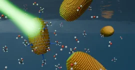 Theoretische Darstellung von Gol-Nanostäbchen in Wasser- und Ethanmolekülen.