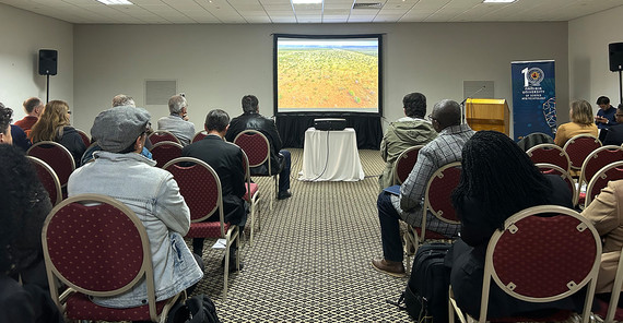 view into the presentation room with audience