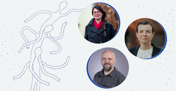 Von Pressentin, Lazarides und Matthé entwerfen Utopien für die Universität Potsdam. Angelika von Pressentin (o.), Rebecca Lazarides (r.) und Frederic Matthé (u.) entwerfen Utopien für die Universität Potsdam.