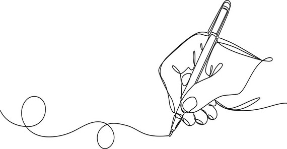 Rechtschreibung Ein Hand schreibt mit einem Stift auf Papier.