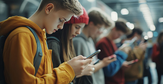 Fast alle Menschen sind in Deutschland auf Plattformen im Internet unterwegs. Junge Menschen schauen auf ihr Smartphone.