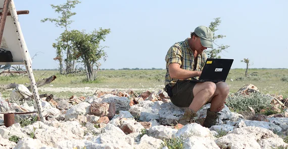 Robert Hering programming the telemetry base station.