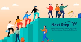 Grafik mit Menschen, die Stufen einer Treppe hinaufgehen