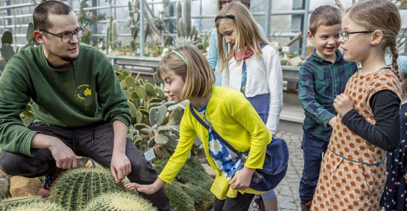 Gartenpädagoge Steffen Ramm mit einer Gruppe von Kindern im Kakteenhaus des Botanischen Gartens. | Foto: Kerstin Fende Gartenpädagoge Steffen Ramm mit einer Gruppe von Kindern im Kakteenhaus des Botanischen Gartens. | Foto: Kerstin Fende