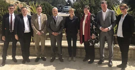 V.l.n.r.: Prof. Dr. med. Heinz Völler; Vizepräsident Prof. Dr. Florian J. Schweigert; Uni-Präsident Prof. Oliver Günther; Dr. Abdullatif Abuhijleh, Präsident der Birzeit Universität; Wissenschaftsministerin Dr. Martina Münch; Dr. Dorothea Rüland, Generalsekretärin des DAAD; Carsten Feller; Leitung der Abteilung Wissenschaft und Forschung im MWFK; Dr. Nicole Münnich, Referatsleiterin im MWFK (Foto:Marcus Hoffmann.)