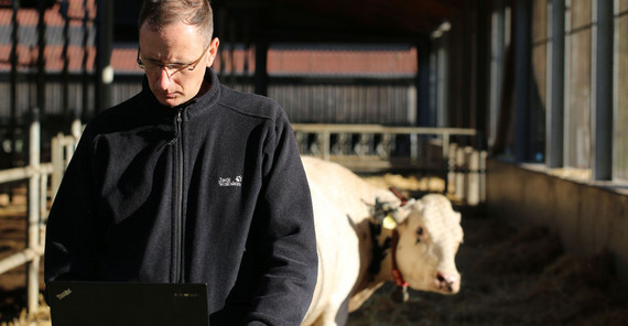 Dropnostix-Gründer Lars Abraham im Kuhstall | Foto: Wiebke Heiss Dropnostix-Gründer Lars Abraham im Kuhstall | Foto: Wiebke Heiss