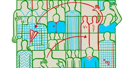 Illustration: Symbolbild verschiedener stark abstrahierter Personen im Schulkontext. Bspw. ein umrisshafter Mensch, der einen Papierflieger fliegen lässt.