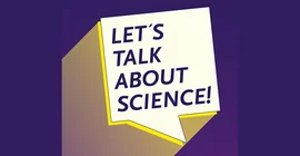 Text: „Let’s Talk About Science!" in einer Sprechblase.