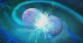 Künstlerische Darstellung der Verschmelzung zweier Weißer Zwergsterne.