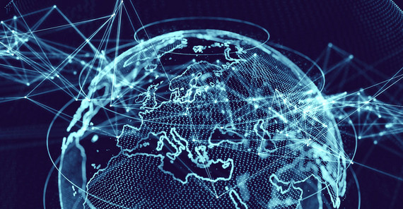 „Research in Europe“ – Veranstaltung zu Forschungsförderung in Europa Symbolbild. Grafische Darstellung von Datenvernetzung im Form der Weltkugel.