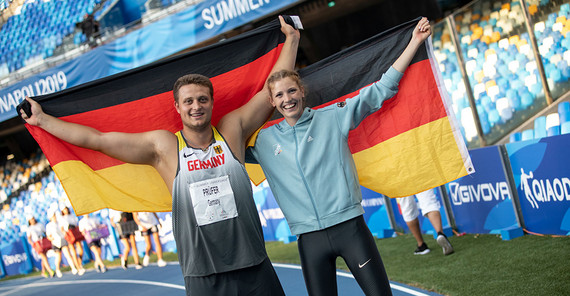 Diskuswerfer Henning Prüfer (l.) und Hochspringerin Imke Onnen. Foto: Arndt Falter. Diskuswerfer Henning Prüfer (l.) und Hochspringerin Imke Onnen. Foto: Arndt Falter.