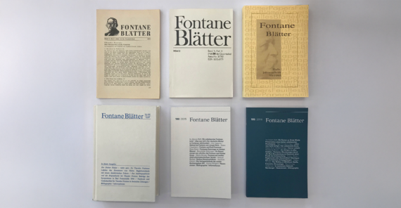Foto von sechs Cover der Zeitschrift "Fontane-Blätter"