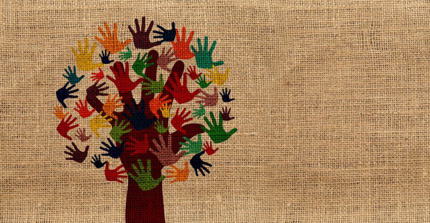 Ukraine - Assistance for researchers at risk Tree crown formed from colorful hand prints