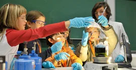 Chemievorlesung bei der Kinder-Universität 2008. Kinder experimentieren.