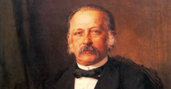 Theodor Fontane Ein Ausschnitt des Gemäldes "Theodor Fontane" von Carl Breitbach, 1883. Gezeigt wird Theodor Fontane im schwarzen Anzug mit Fliege bis zu den Schultern.