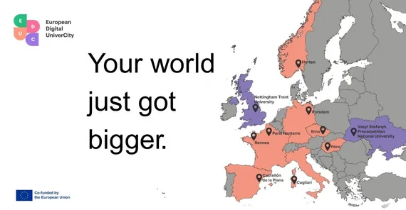 Europa-Karte, auf der einige Länder und Universitäten markiert sind