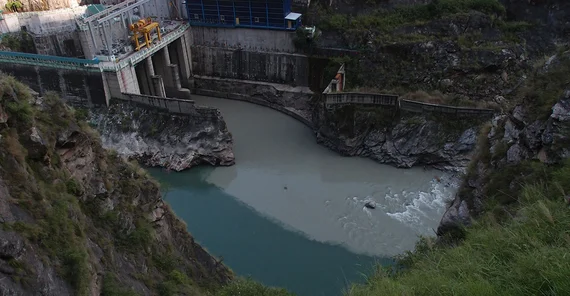 Union of two rivers with high and low sediment content in India.